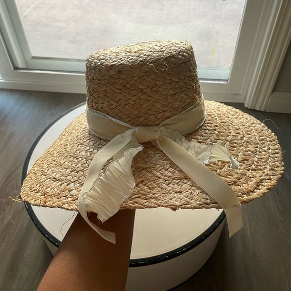 lack of color tan straw wide brim oversized boater summer sun hat